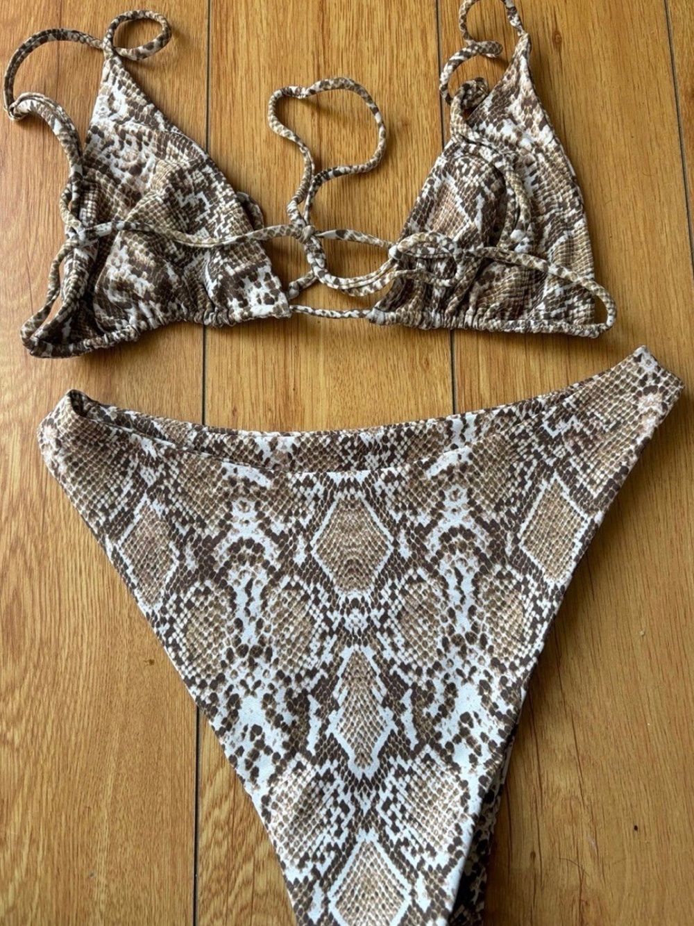 Skatie Brown & White Snake Print Triangle Bikini